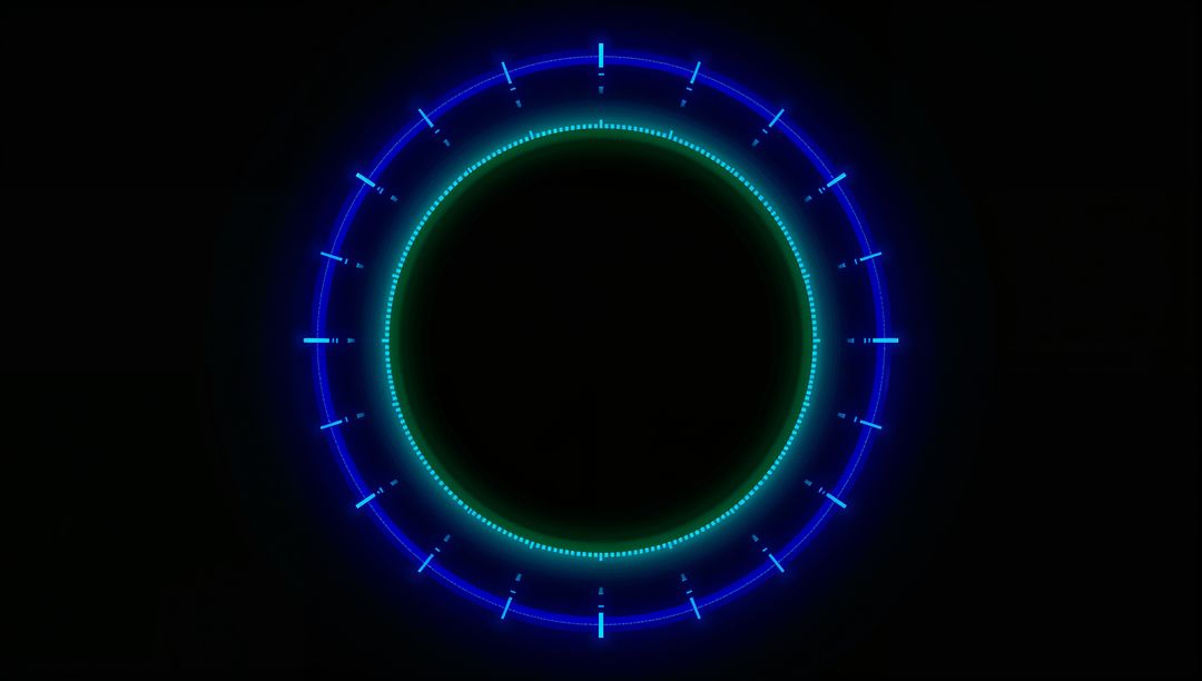 Pulsing Neon HUD Ring with Glowing Blue and Teal Concentric Circles, Futuristic UI