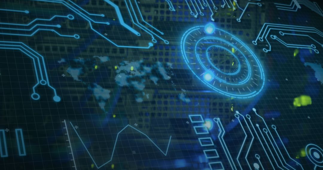 Futuristic data processing interface with electronic circuitry