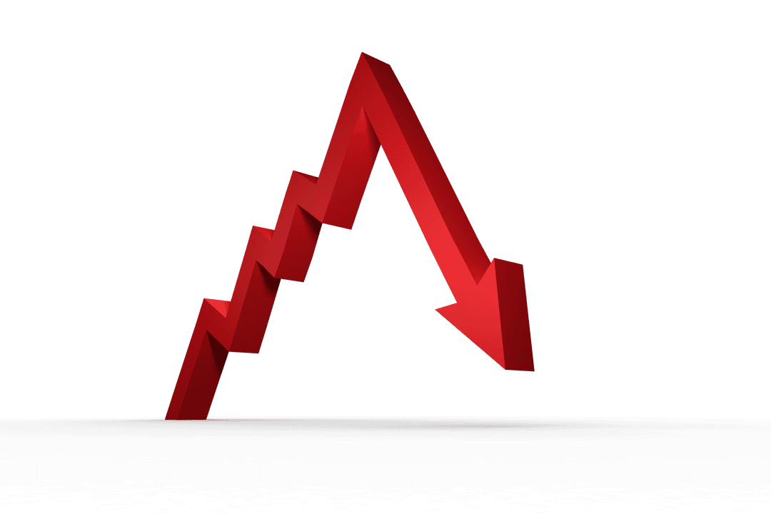 Economic Decline Symbol with Red Arrow on Transparent Background