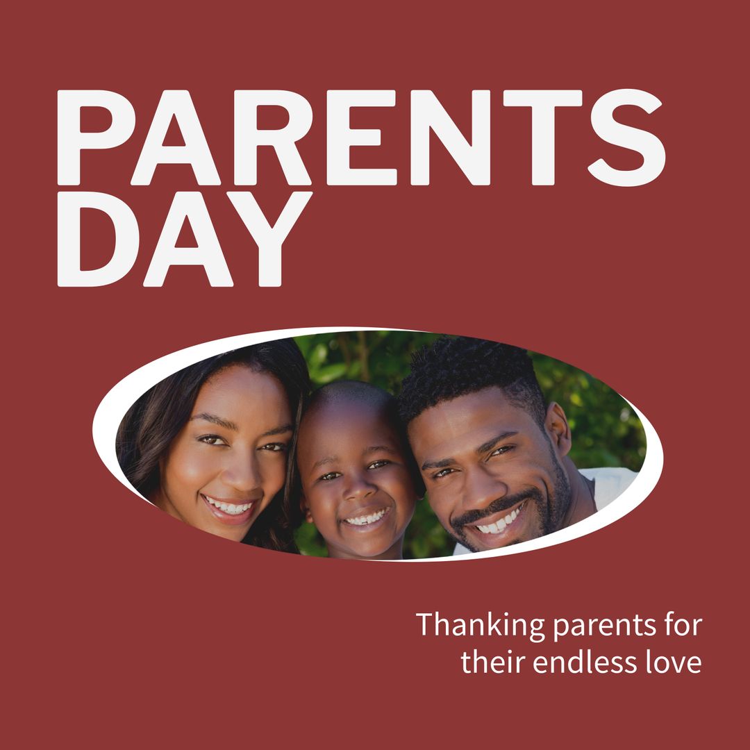 Parents Day Celebration with Happy Family Portrait on Red Background