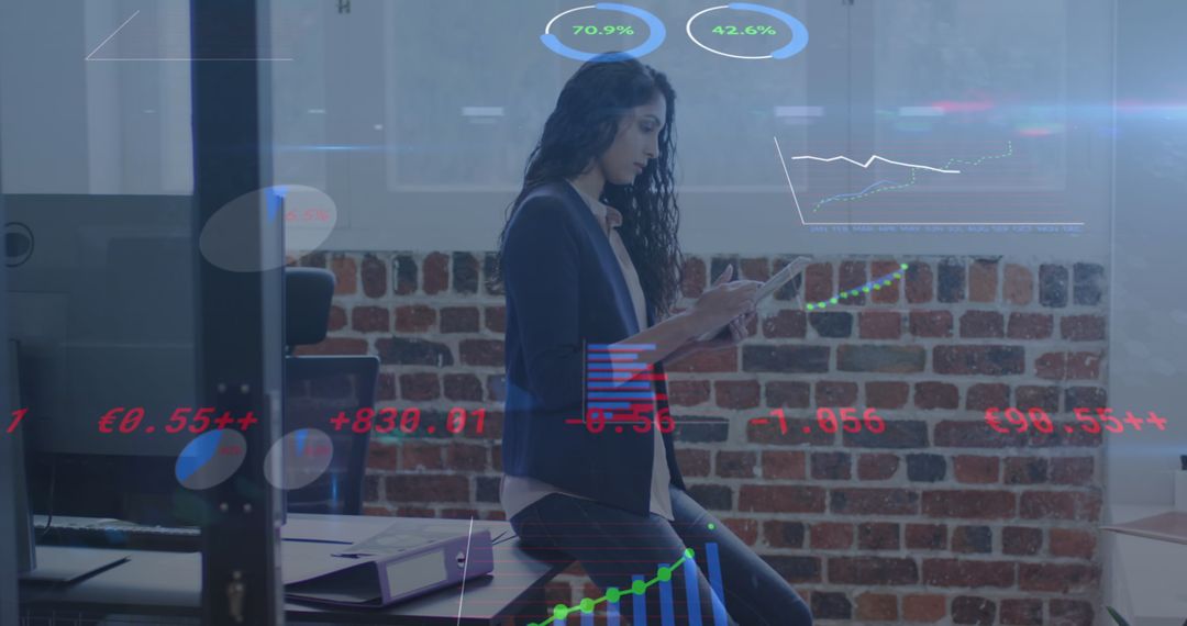 Businesswoman Analyzing Financial Data with Digital Technology