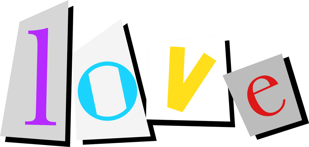 Stylized Typographic Love Letters with Shadows on Transparent Background