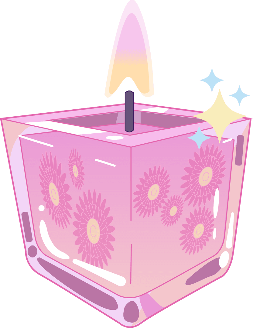 Elegant Flat Pink Candle with Floral Designs and Sparkling Flame