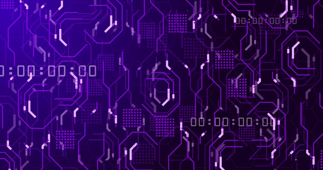 Futuristic Neon Circuit Grid on Violet Backdrop