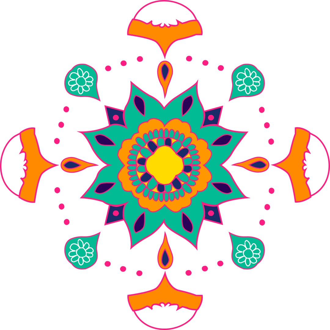 Vibrant Mandala Design with Ornamental Symmetry on Transparent Background