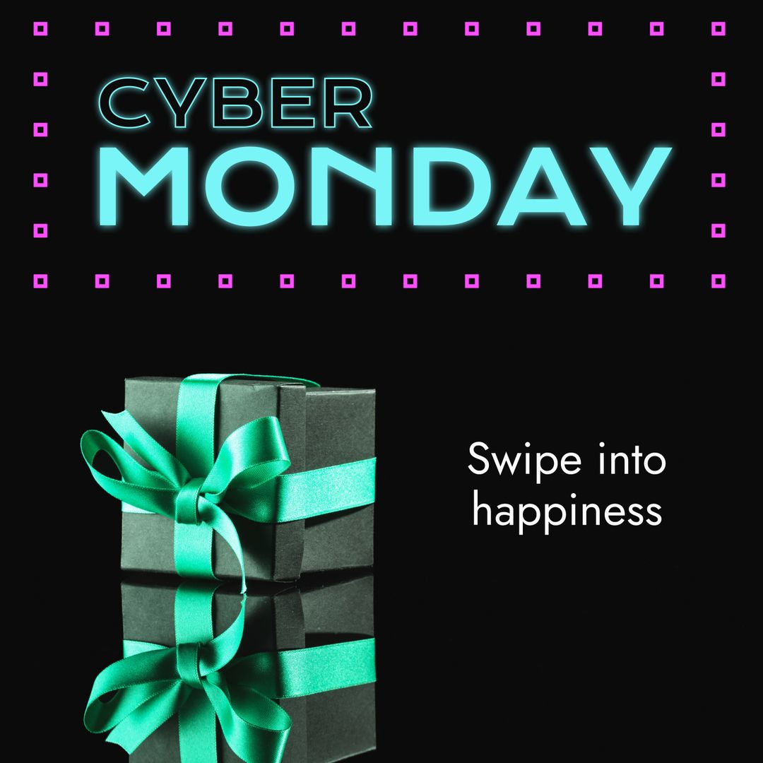 Cyber Monday Celebration with Gift and Neon Text
