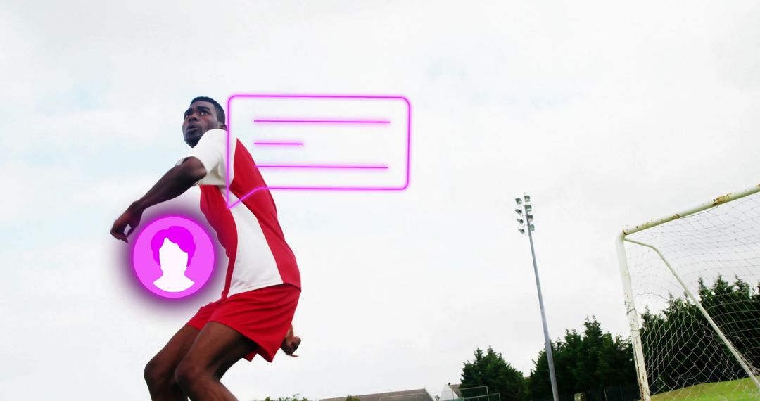 Energetic Soccer Player in Action with Digital Overlay