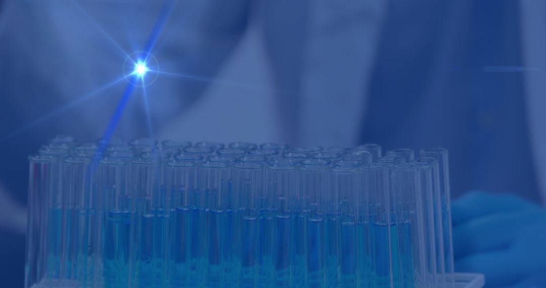 Scientist Analyzing Solutions with Digital Interface Projection