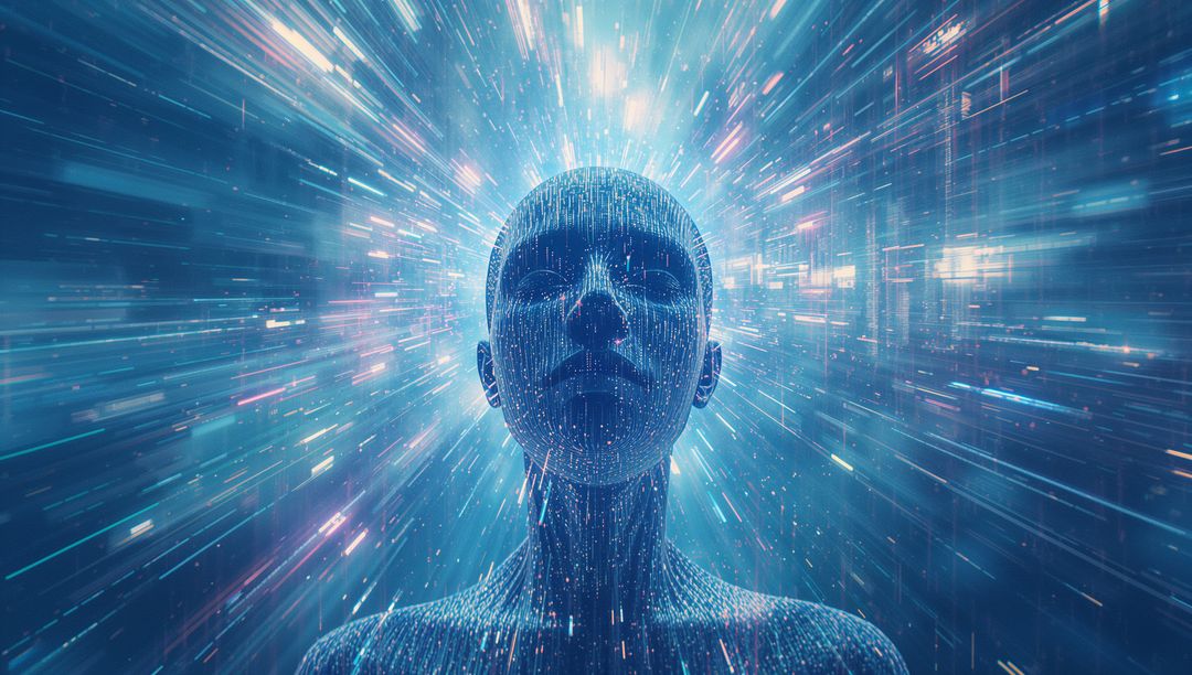 Futuristic Digital Humanoid in Cybernetic Space with Streaming Data