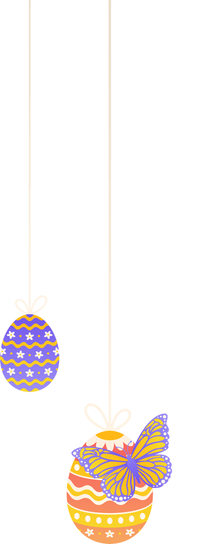 Easter Eggs with Butterfly Pastel Pattern on Transparent Background