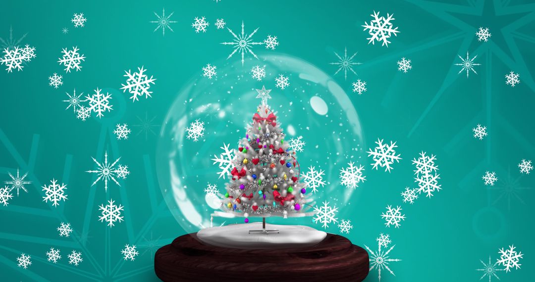 Festive Snow Globe Encapsulating Christmas Tree and Snowflakes