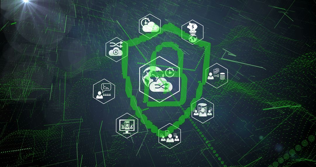 Futuristic Digital Security Network Concept with Padlock and Icons