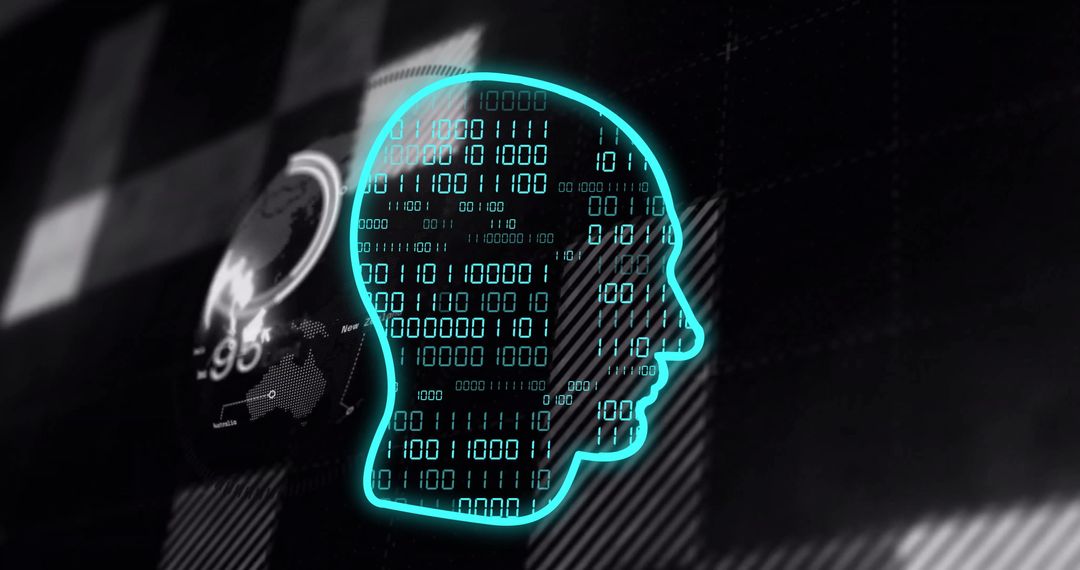 Digital Human Silhouette with Binary Code over Globe