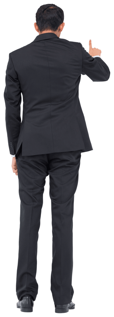 Back View of Asian Businessman Showing Index Finger Transparent Background
