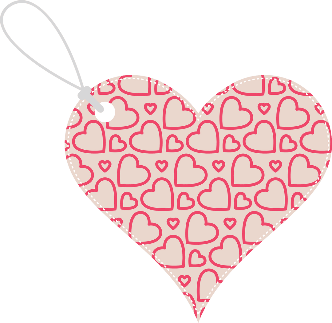 Heart-Shaped Label with Pink Heart Patterns on Transparent Background