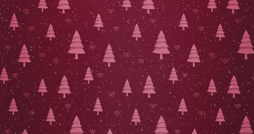 Festive Red Pattern with Pink Christmas Trees and Snowflakes