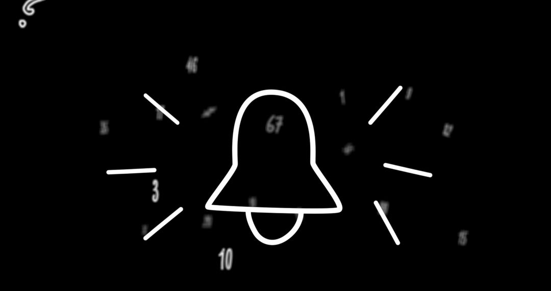 Notification Bell Icon Among Floating Numbers on Black Background