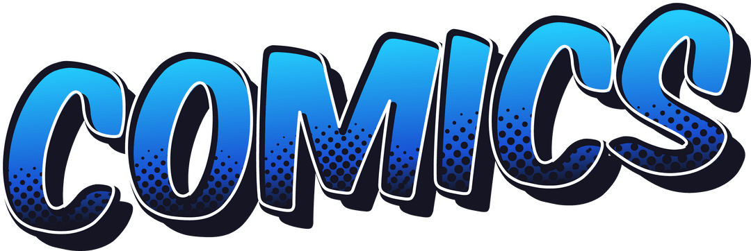 3D COMICS Text with Cyan Gradient on Transparent Background