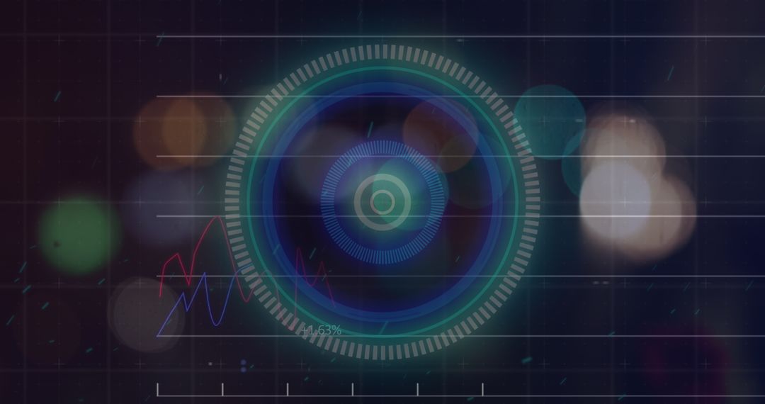 Abstract Digital Interface with Circles and Blurred Lights