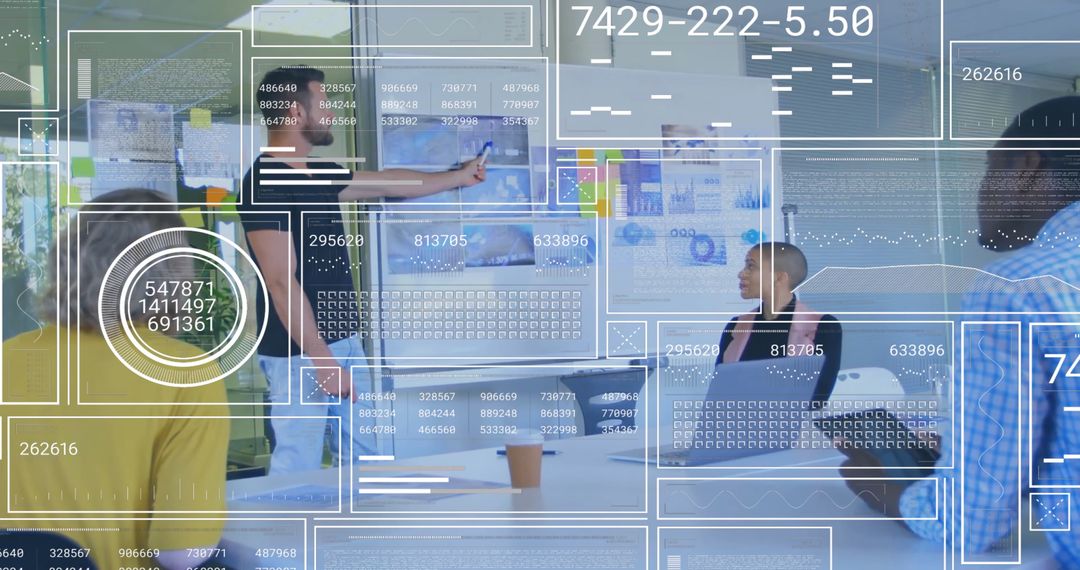 Diverse Team Analyzing Digital Data Interface in Modern Office