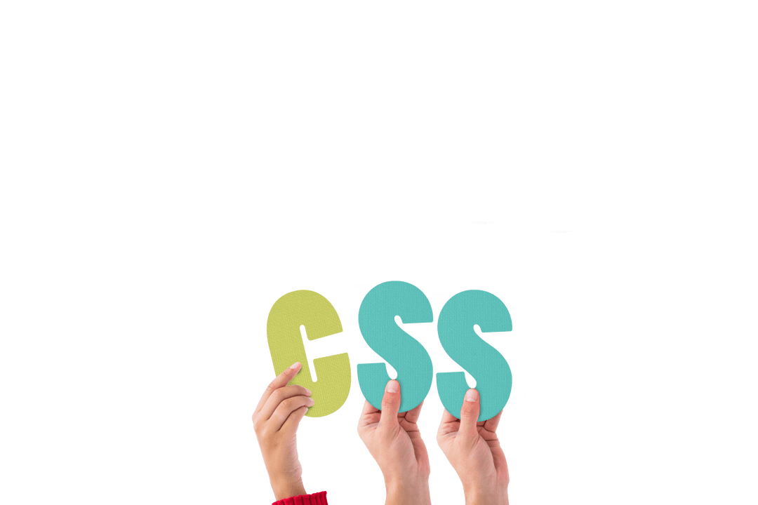 Hands Holding Typography Artsy Text 'CSS' on Transparent Background