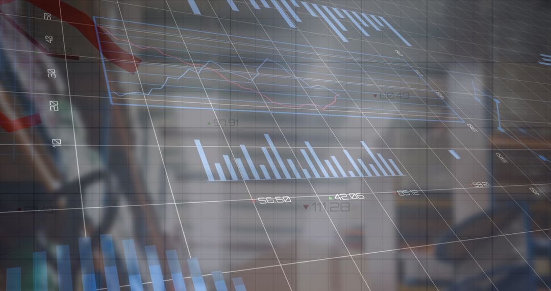 Digital Financial Data and Graphs Overlaid on Warehouse Background