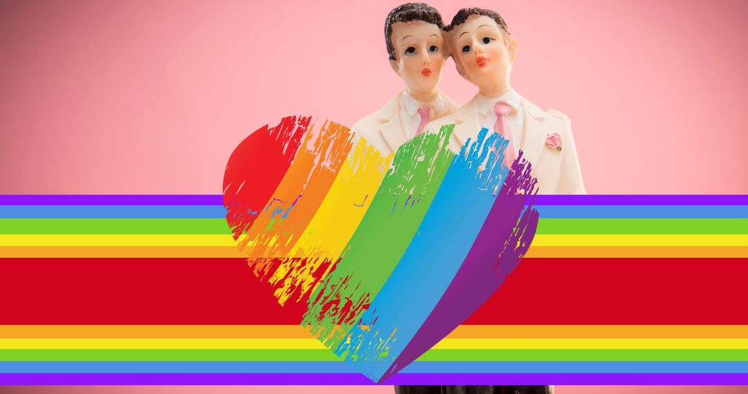 LGBT Couple Figures with Rainbow Heart Symbolizing Love and Equality