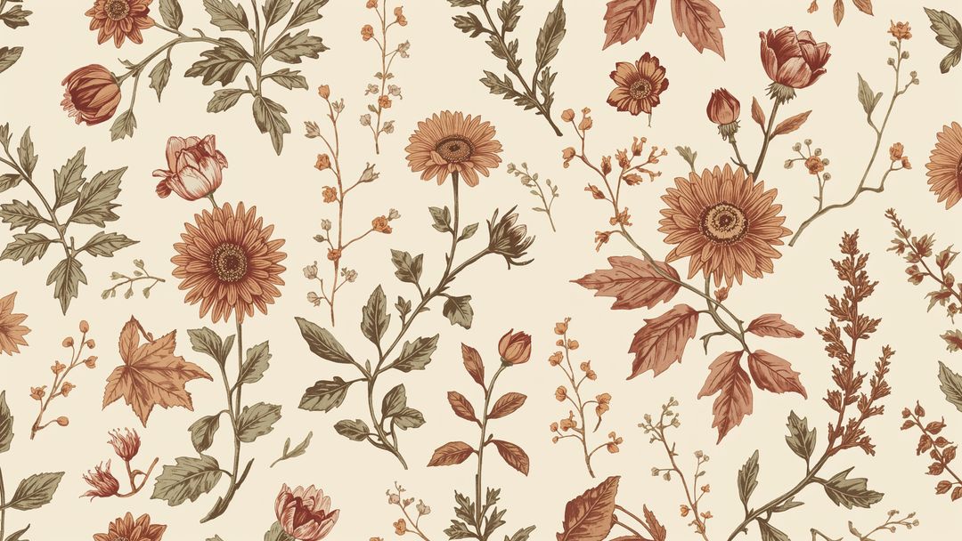 Vintage Floral Botanical Pattern with Chrysanthemums and Tulips
