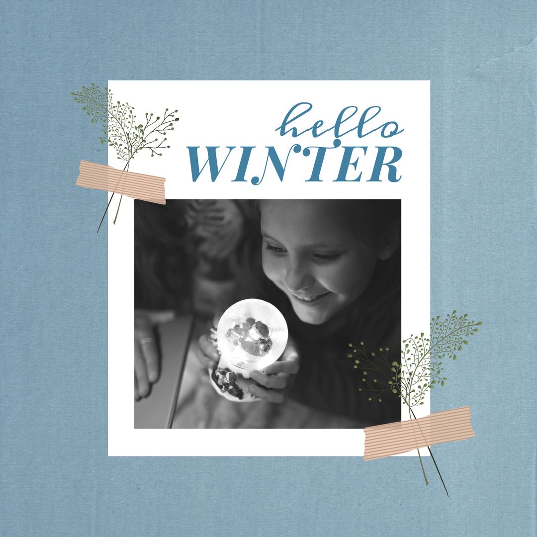 Hello Winter Card Featuring Girl with Glowing Ornament Celebrating