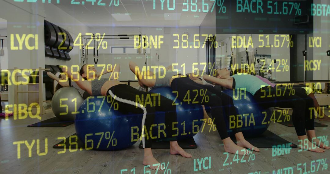 Women Exercising on Stability Balls with Code Overlay