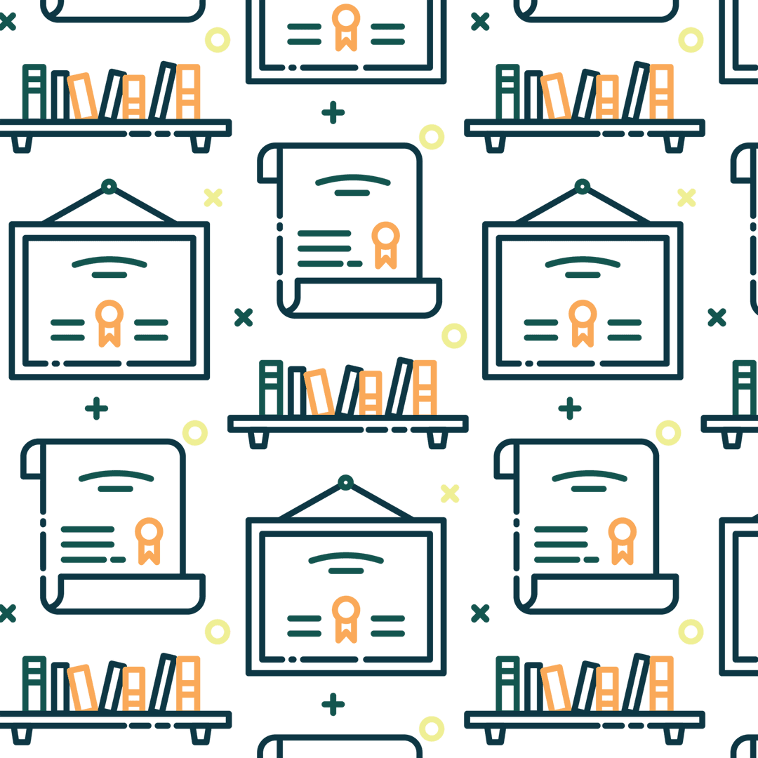 Seamless Pattern of Diplomas and Books on Transparent Background