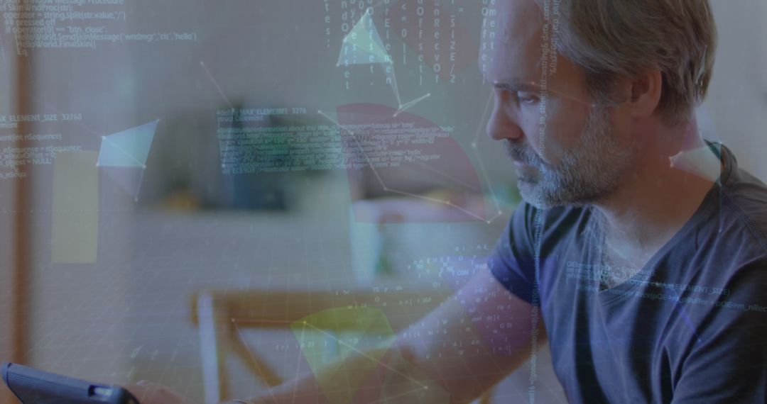 Middle-Aged Man Analyzing Data on Smartphone Display