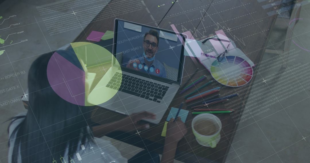 African American Designer in Virtual Meeting with Data Visualization