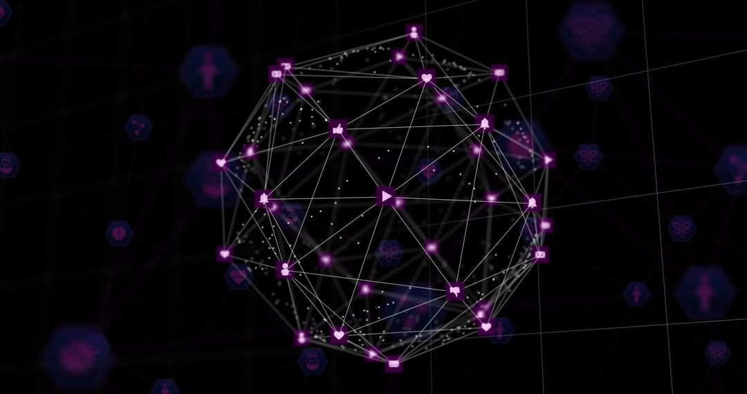 Purple Digital Network Grid With Holographic Connections