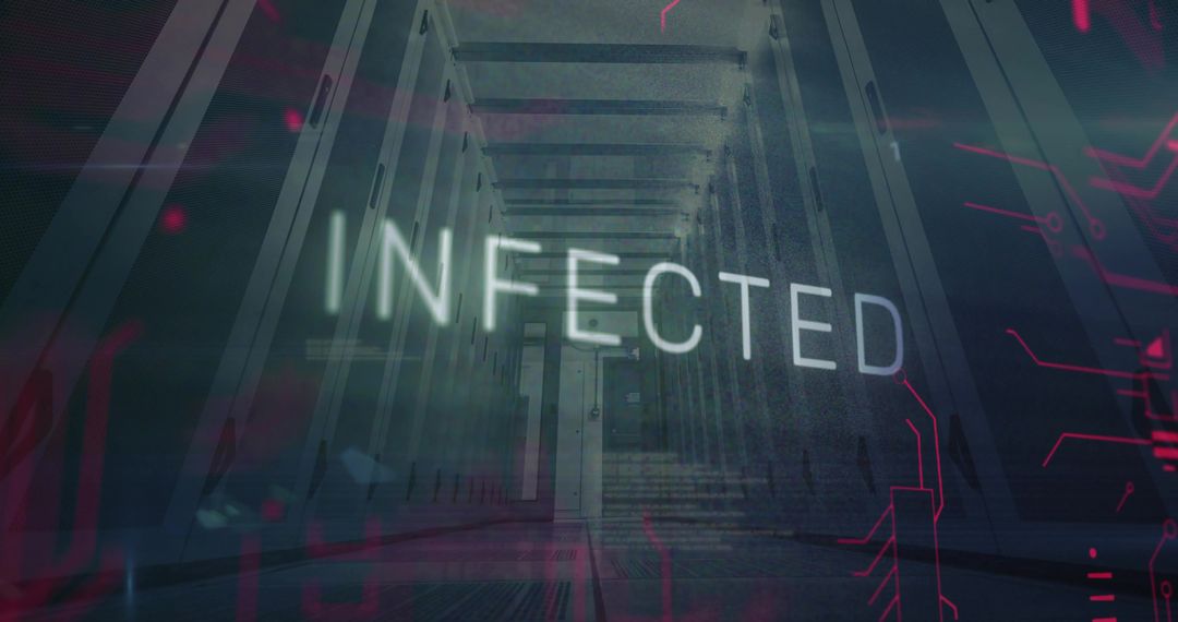 INFECTED Text in Data Center with Server Glitch Effects