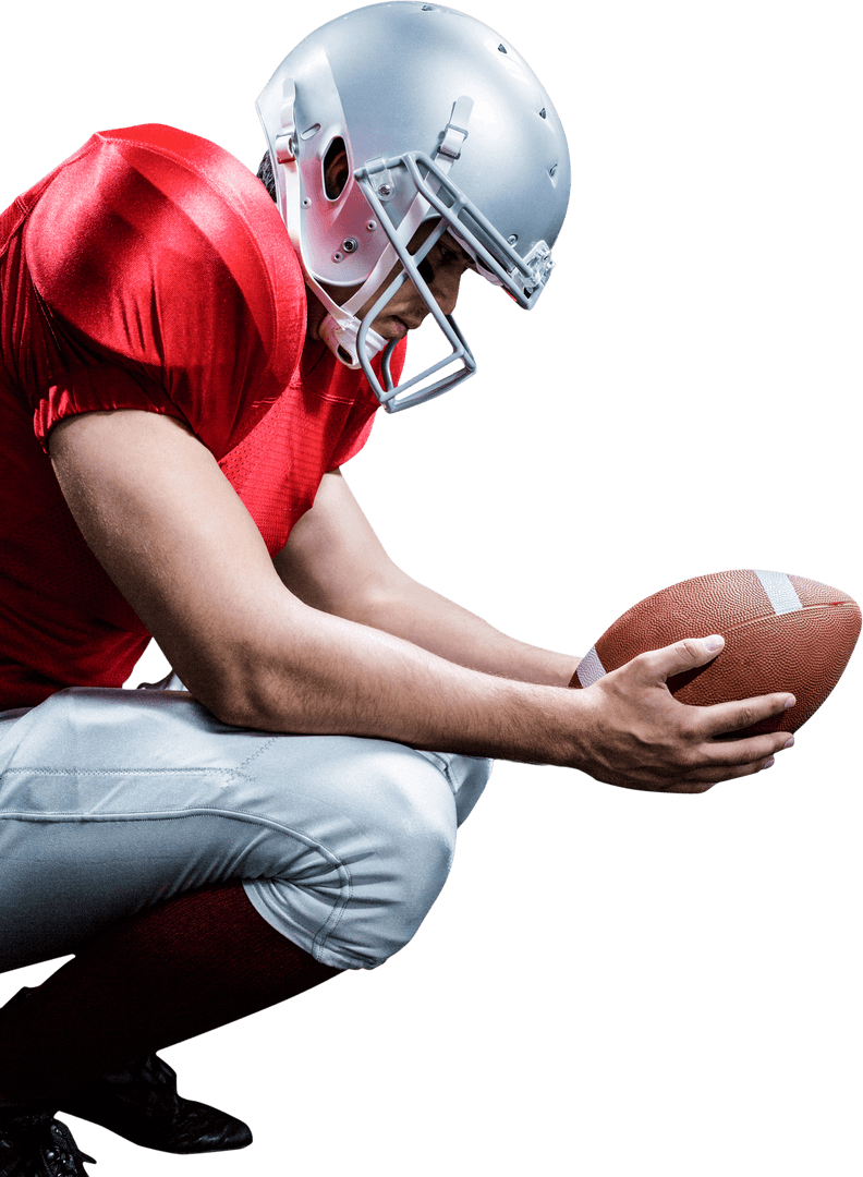 Transparent American Football Player Holding Ball Crouched