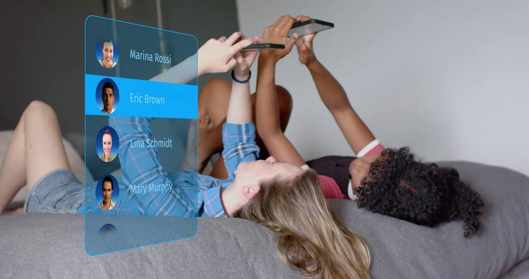 Women Engaging with Mobile Technology and Digital UI Interface