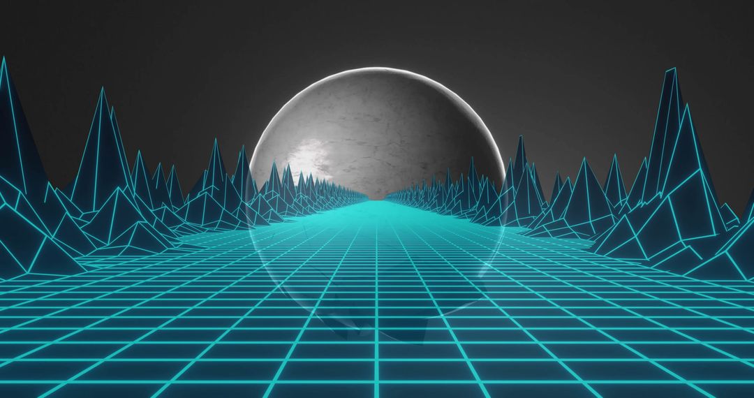 Futuristic Digital Sphere with Neon Wireframe and Peaks