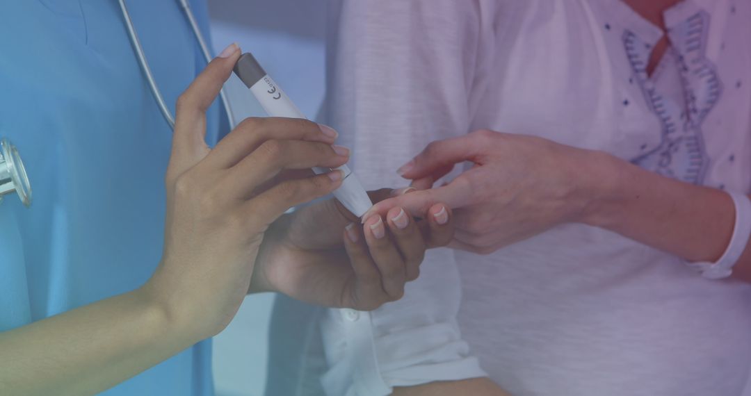 Nurse Assisting Patient with Glucose Meter Usage for Diabetes Care