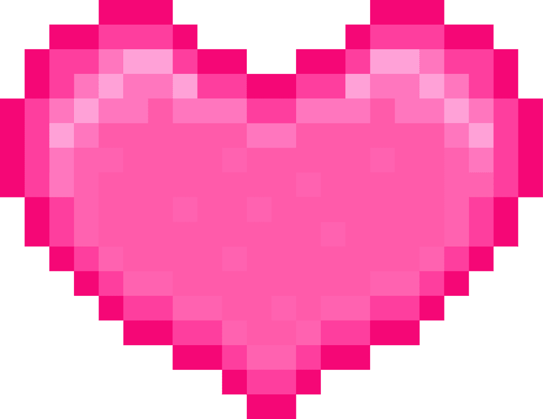 Pixel Art Pink Heart with Gradient on Transparent Background