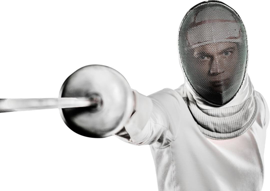 Man in Transparent Fencing Suit Practicing with Sword, Close-Up Pose - Download Free Stock Images Pikwizard.com