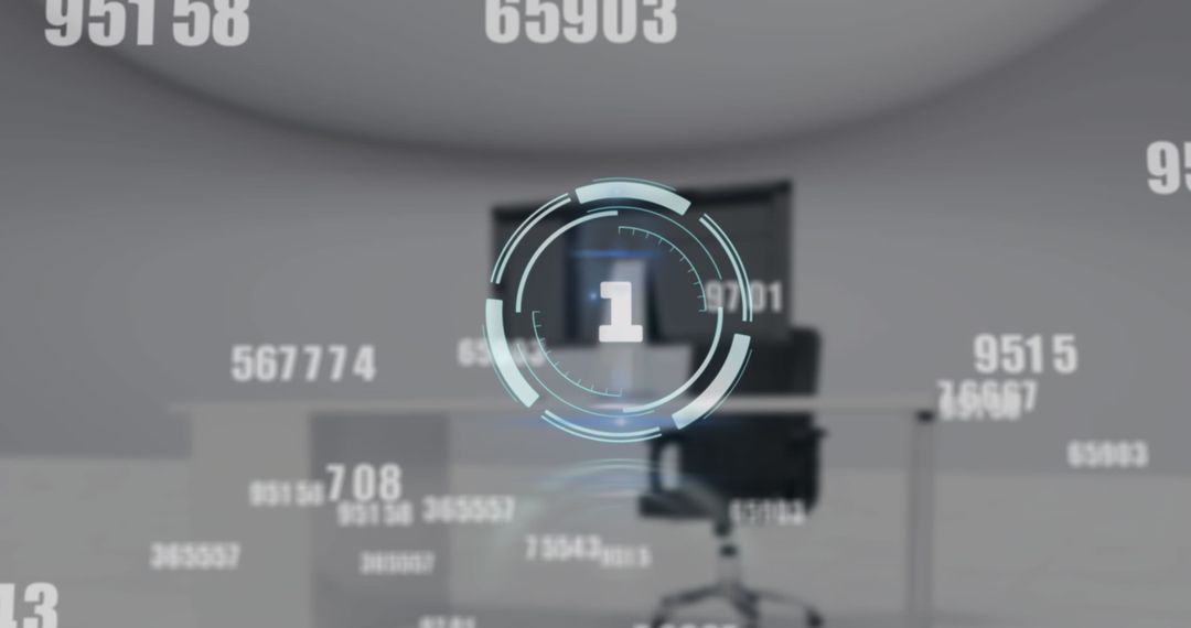 Futuristic Countdown Overlay in High-Tech Empty Office Space