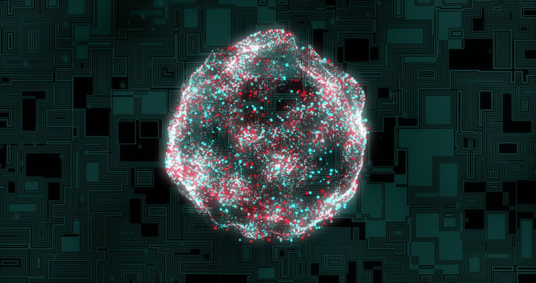 Abstract Digital Orb Patterns Emit Vibrant Red and White Light