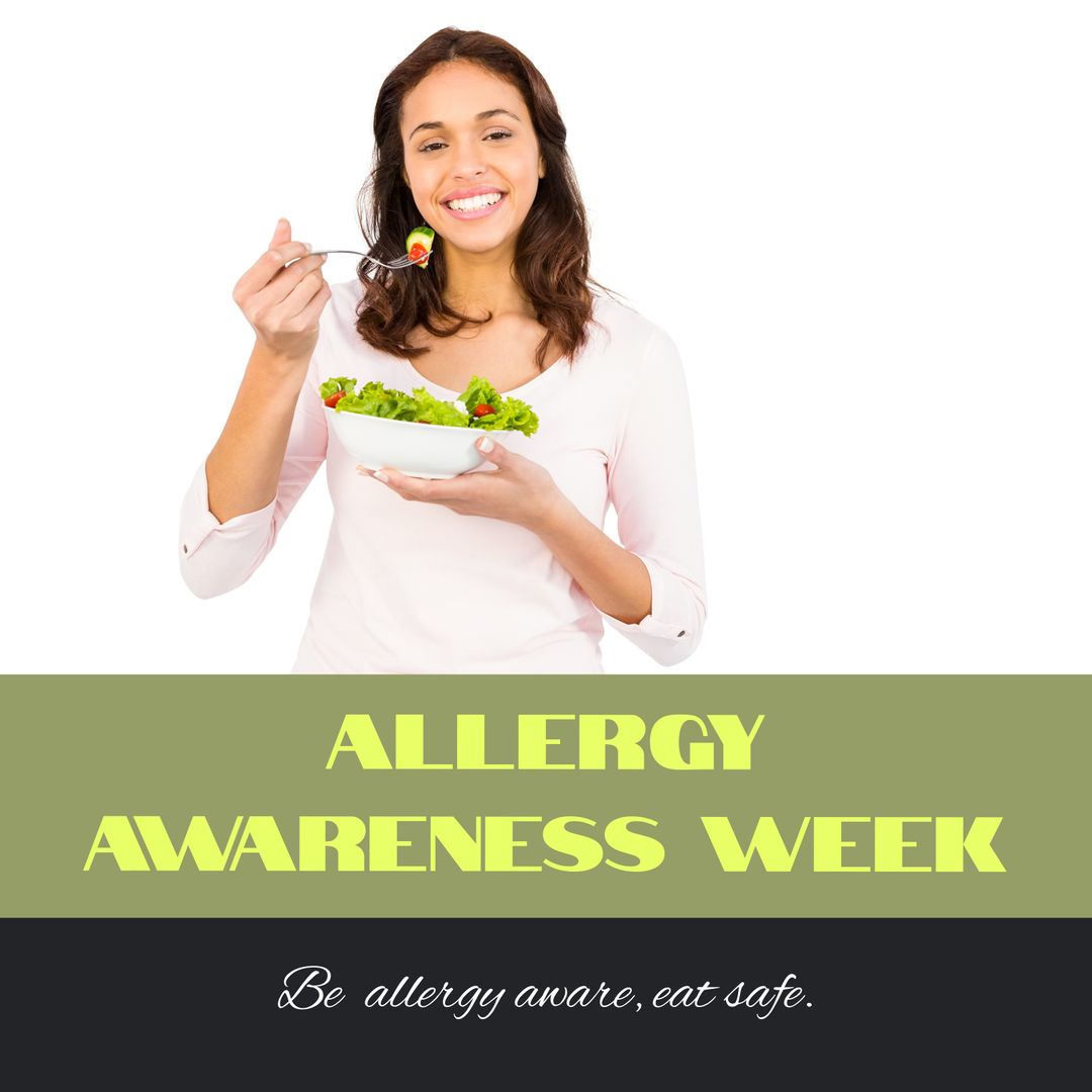 Allergy Awareness Week Promotion with Happy Woman and Salad
