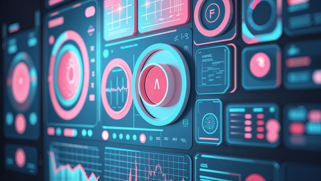 Futuristic Digital Interface Dashboard with Control Knob