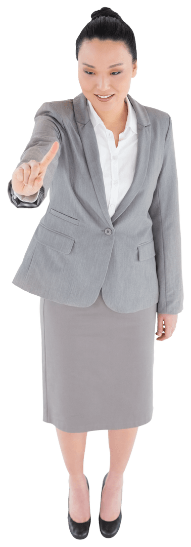 Transparent Businesswoman Interacting with Virtual Interface