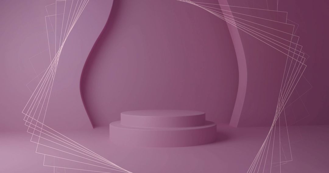 Abstract Geometric Display with Pink Podium and Network Overlay