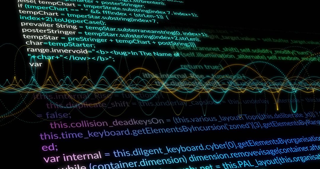 Colorful Code Transparent Over Data Waves Representation