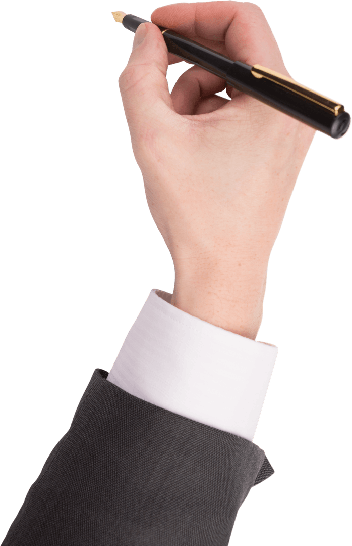Transparent Hand of Businessman Writing with Fountain Pen
