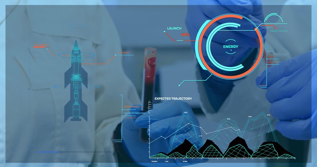 Digital Data Overneath Scientists Conducting Experiments